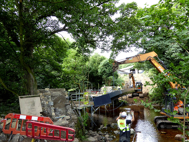 FRP footbridge being lifted into position at Bird Ridding
